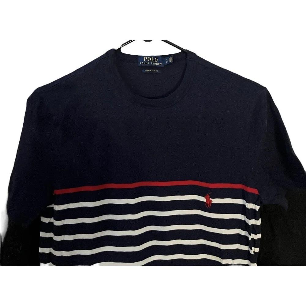 Polo Ralph Lauren Custom Slim Fit Navy Stripe Crewneck T-Shirt Men's Small